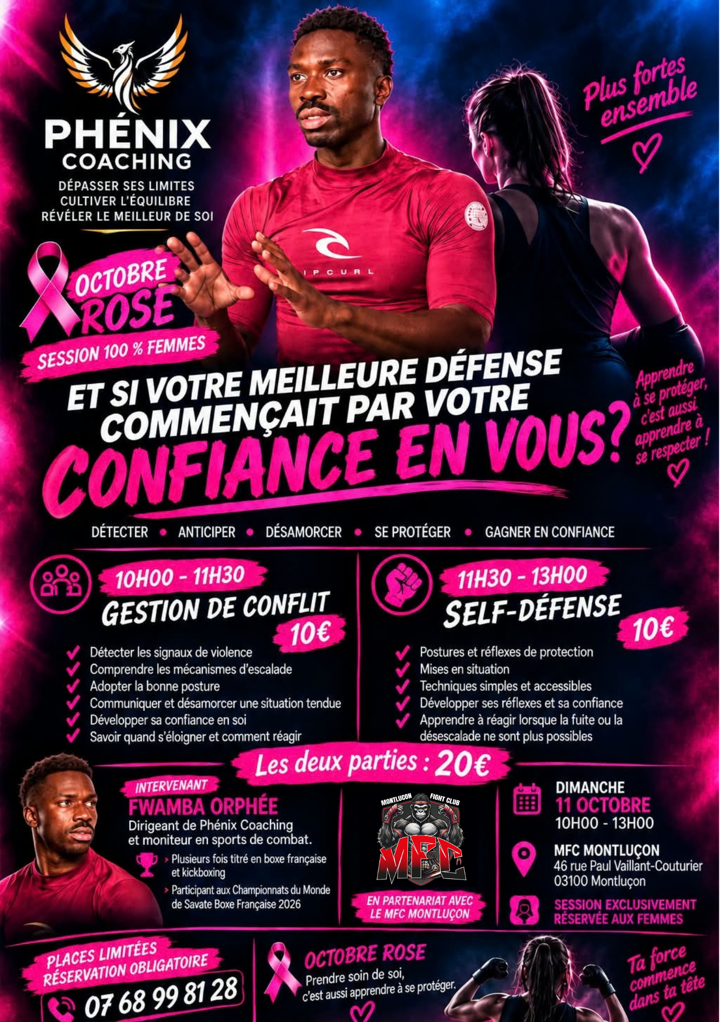 Flyer officiel de la session Octobre Rose organisée par Phénix Coaching et le MFC Montluçon